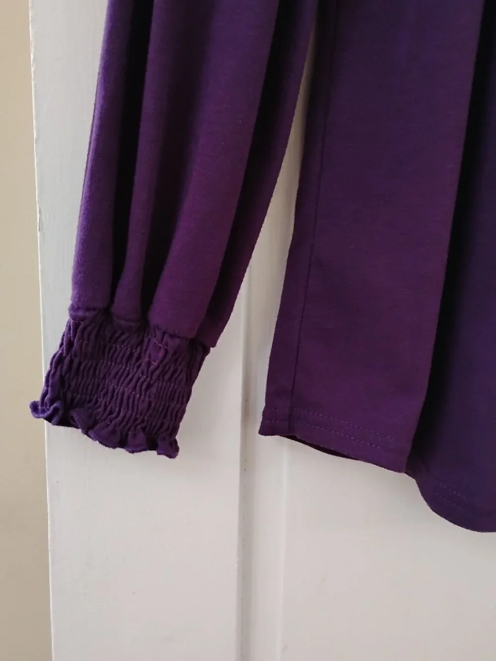 Dark Purple Long Puff Sleeve Smocked Tunic top - Picture 4 of 5